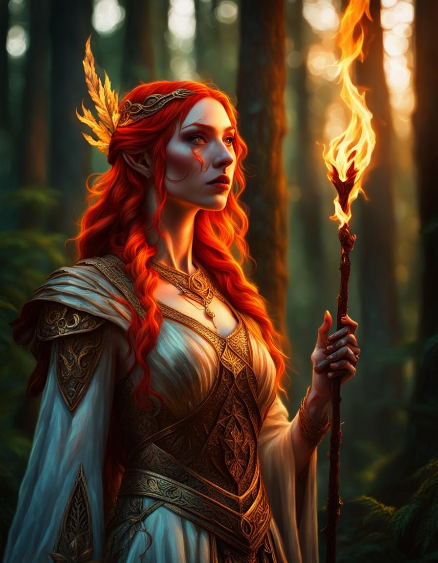 A Portrait Of A Fire Elf Priestess - Ai Generated Artwork - Nightcafe 