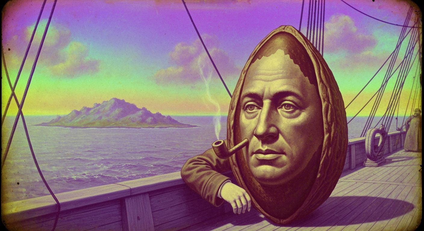 Nut Sailor on Ship Deck, Viewing Island in Psychedelic Style