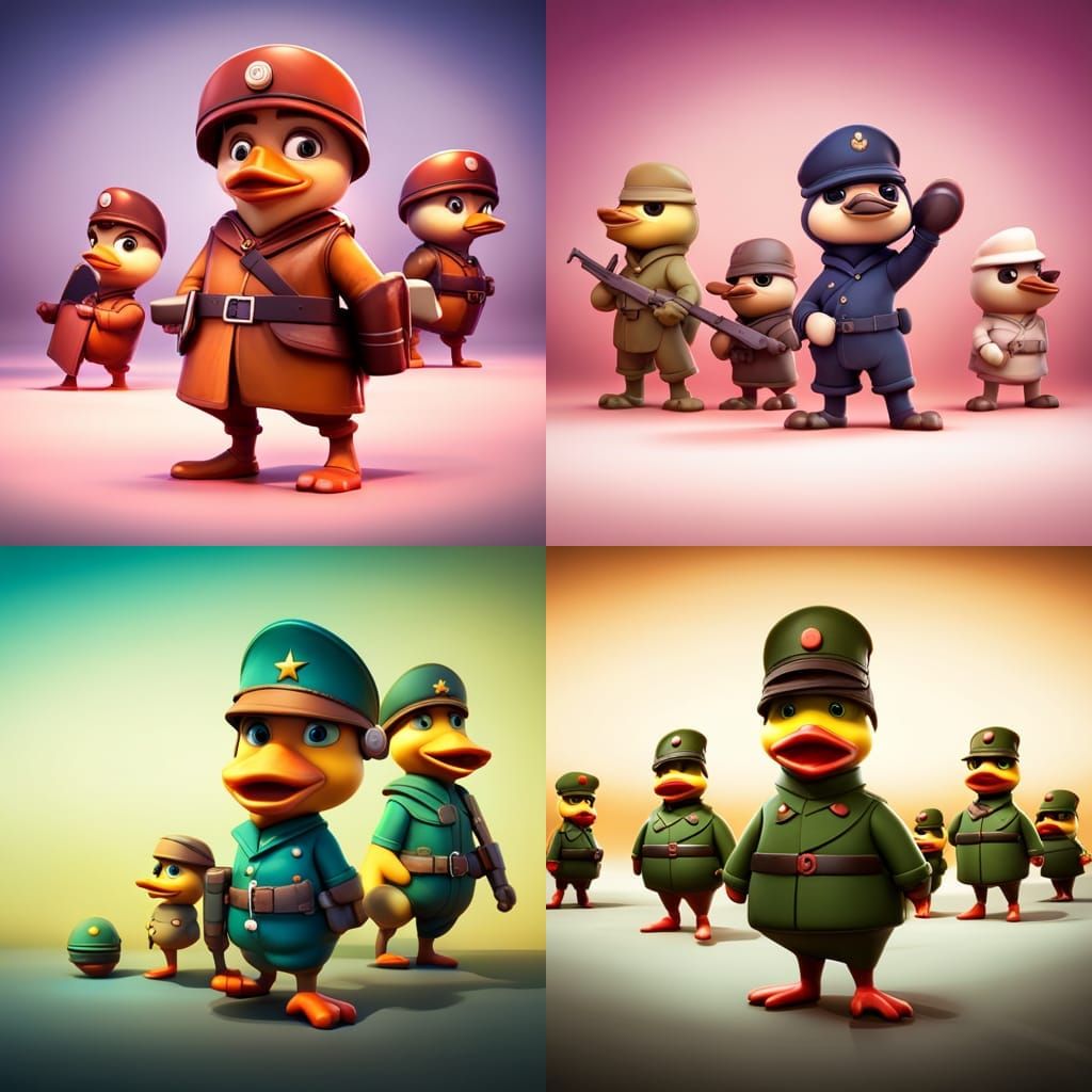 An army of baby ducks dressed as soldiers