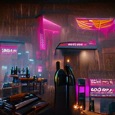 Cyberpunk Wine Bar in Neon City 2099