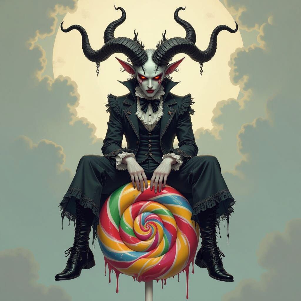 A Demon sitting on a lollipop



