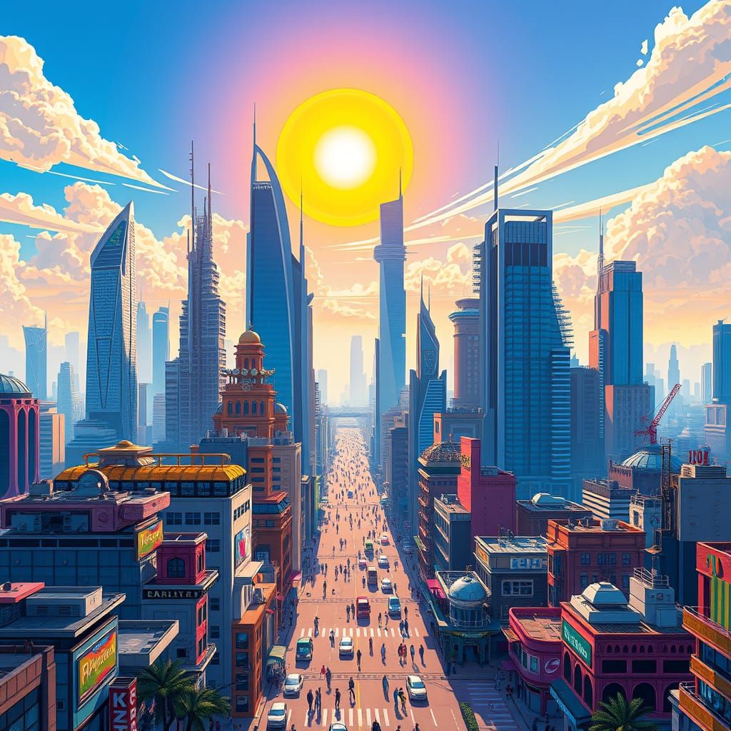 Futuristic Cityscape in Vibrant Colors