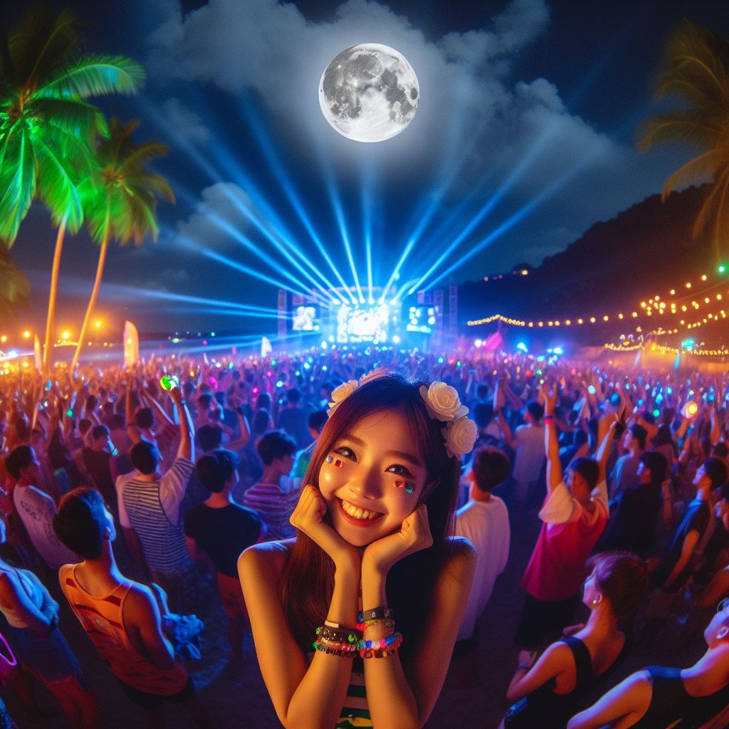 Full moon dance party on the beach in Thailand