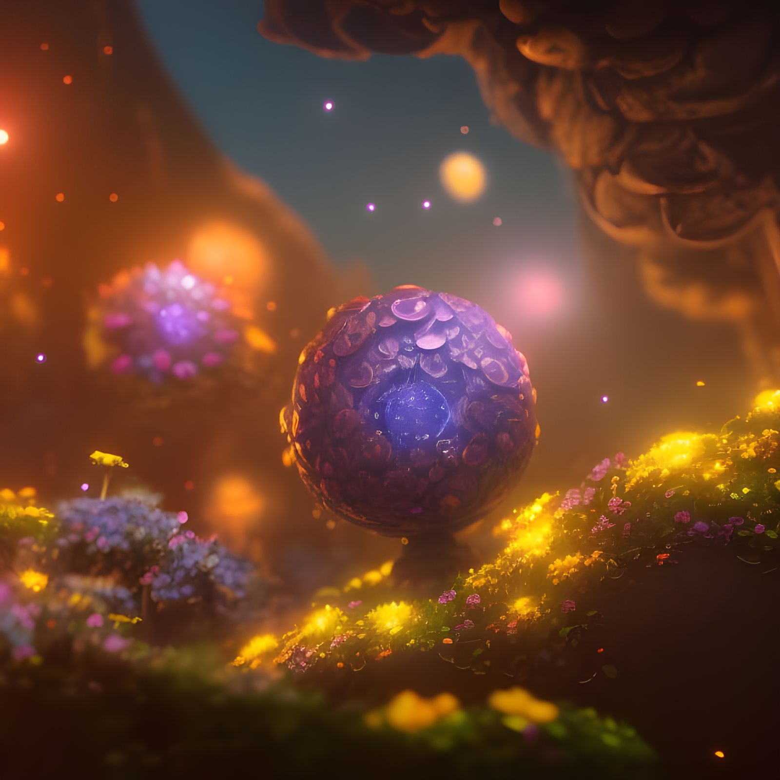 Cosmic Flower Spheres: Detailed Matte Painting