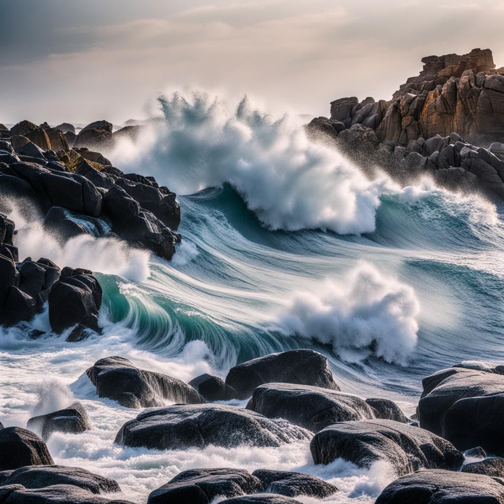 Waves against the rocks at the coast