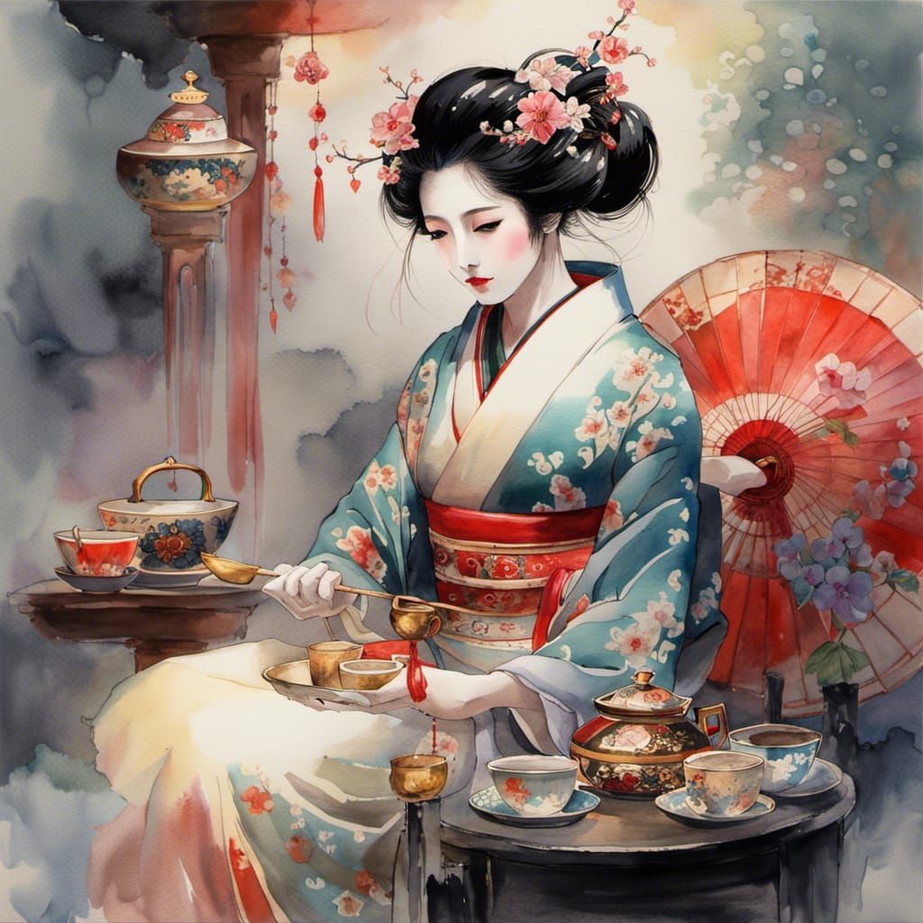 Geisha at the tea ceremony   by @HarrietM