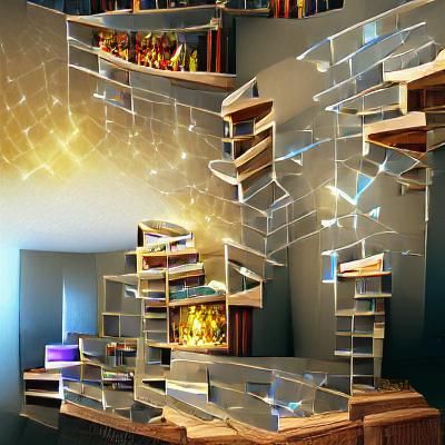 Infinite bookshelves with magic and crystals