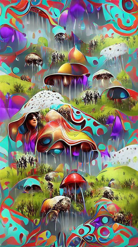 Raindrops falling on meadow