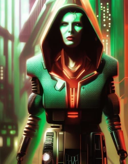 Sinister Android Super Villain. Center Shot potrait: Greg Rutkowski_H.R. Giger_Dan Mumford_deep color_green ...  by @Iron Phil
