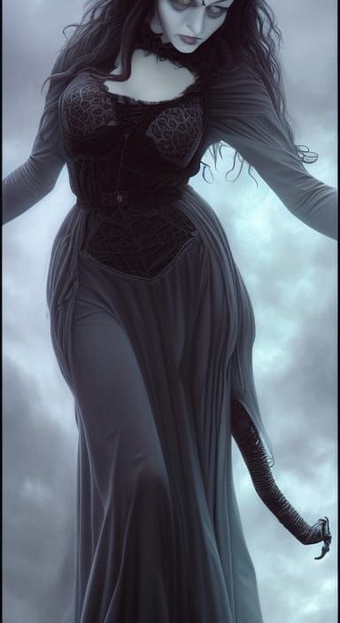 Gorgeous Gothic Witch Portrait in Hyperrealistic Style