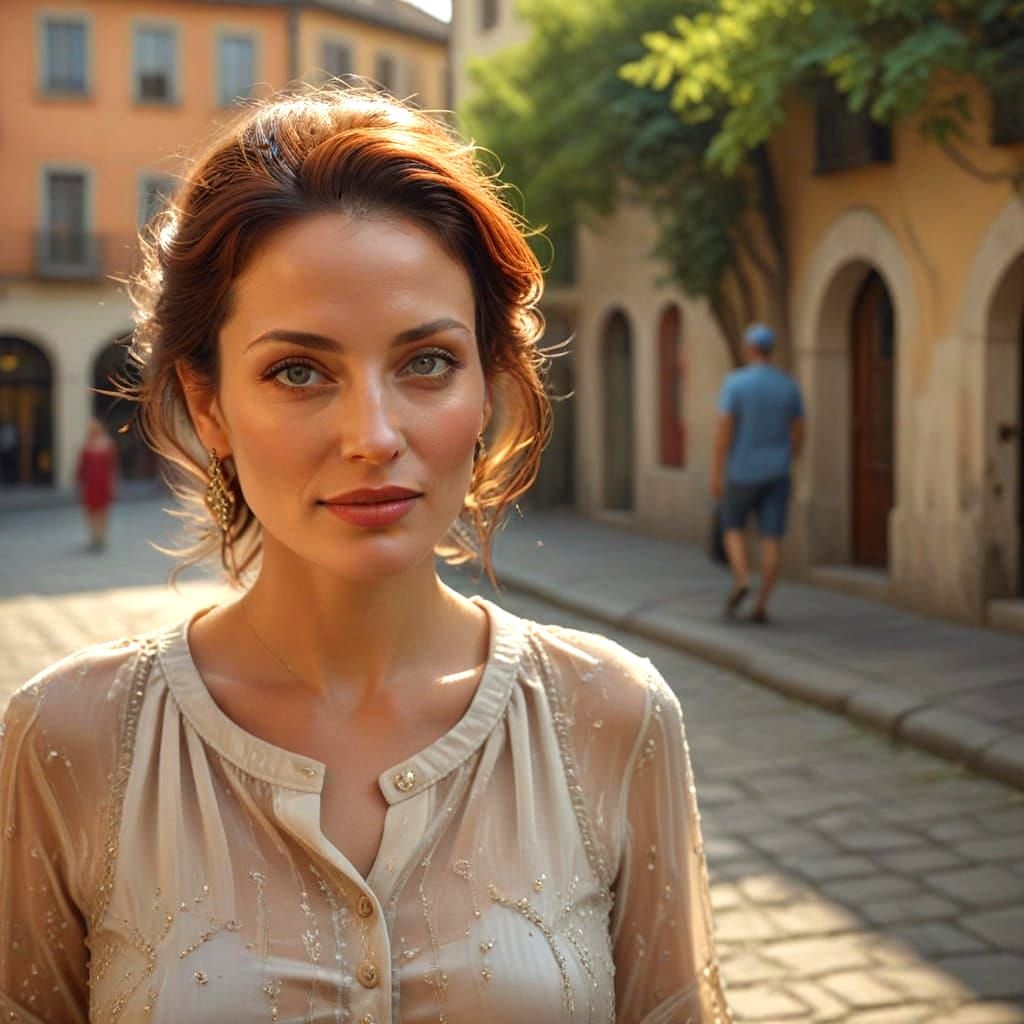 Ethereal Cityscape Beauty: A Captivating Portrait of a Happy...