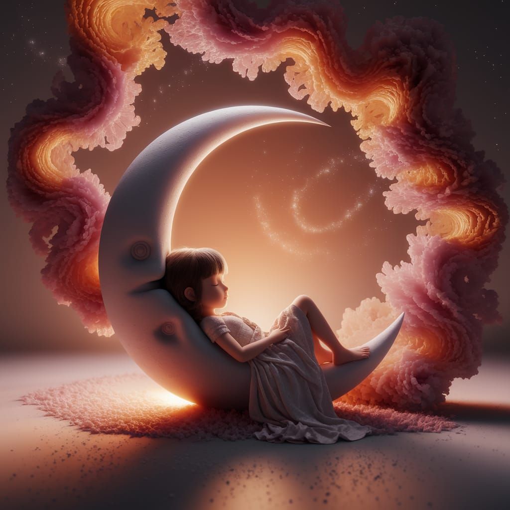 On the horn of the new moon a little girl sleeps and dreams of heroes and dragons