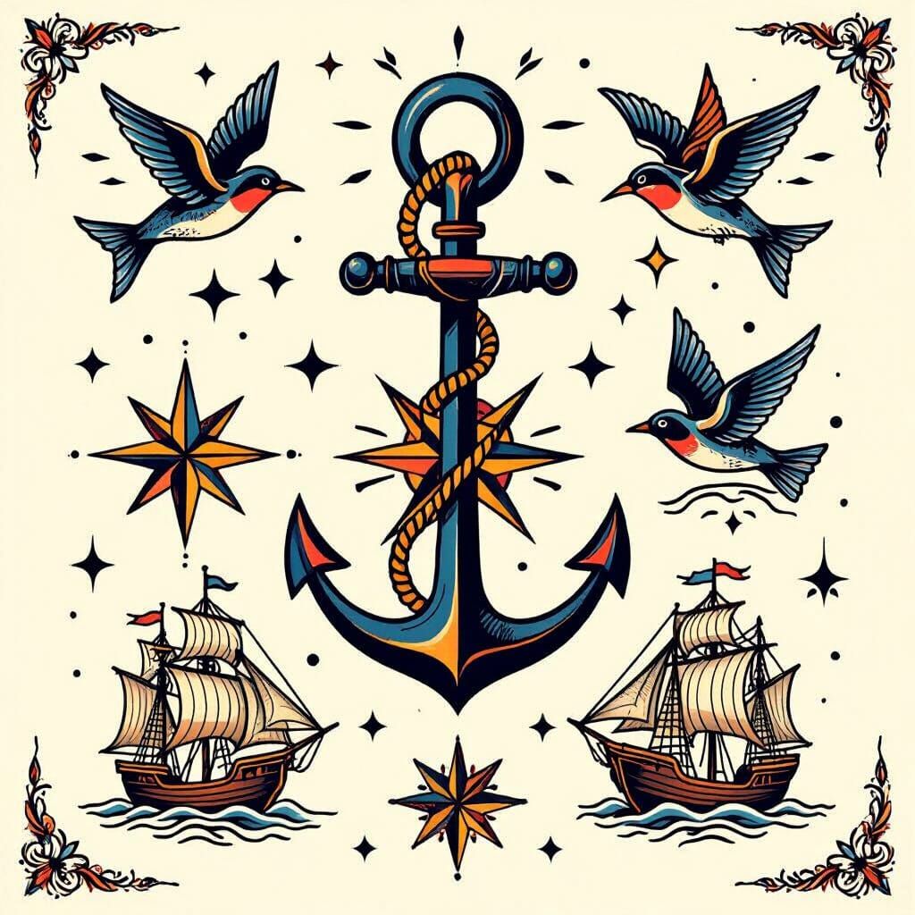 a sheet of traditional sailor tattoos  by @AnC