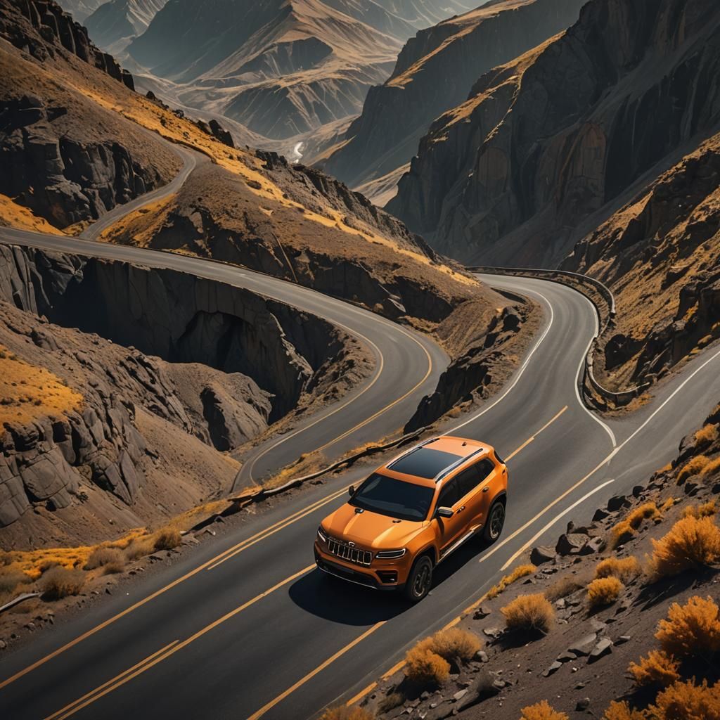 Luxurious Rugged Vehicle on Winding Road: Fantasy Concept Ar...