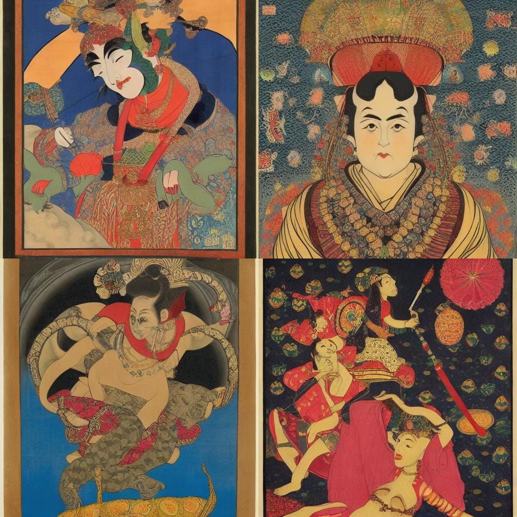 Grotesque Monstrous Genie Qajar art renaissance painting hyp...