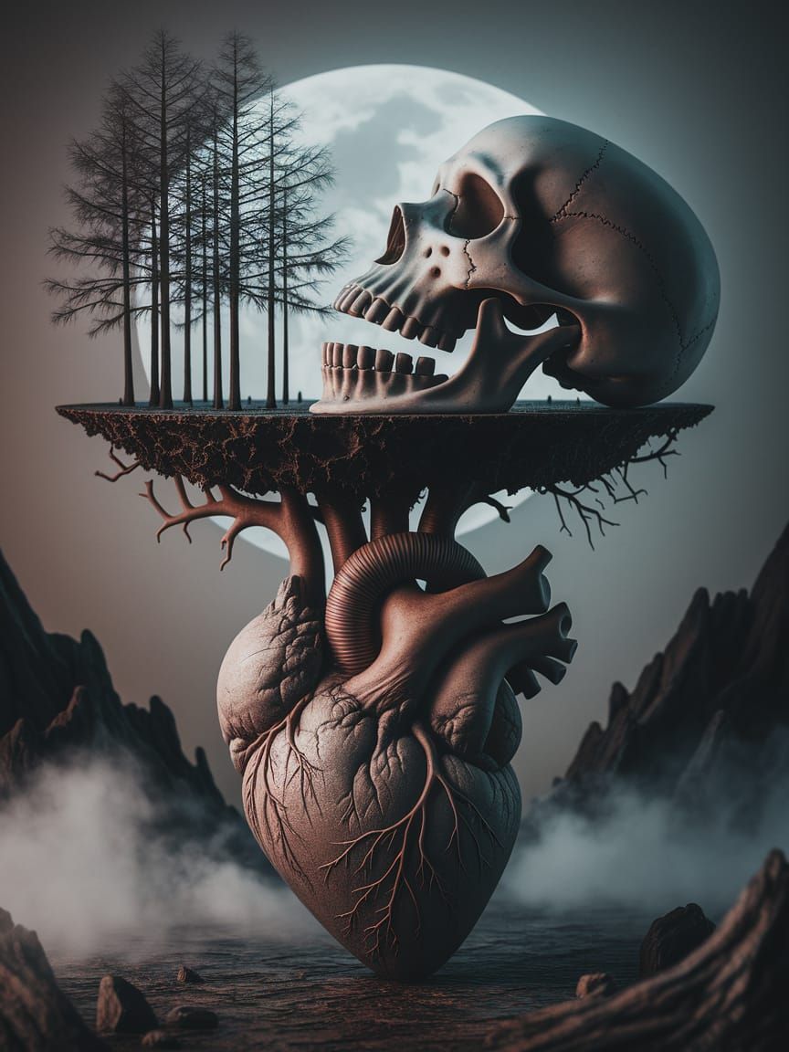 Dark Fantasy Art: Heart and Roots Embrace Decay
