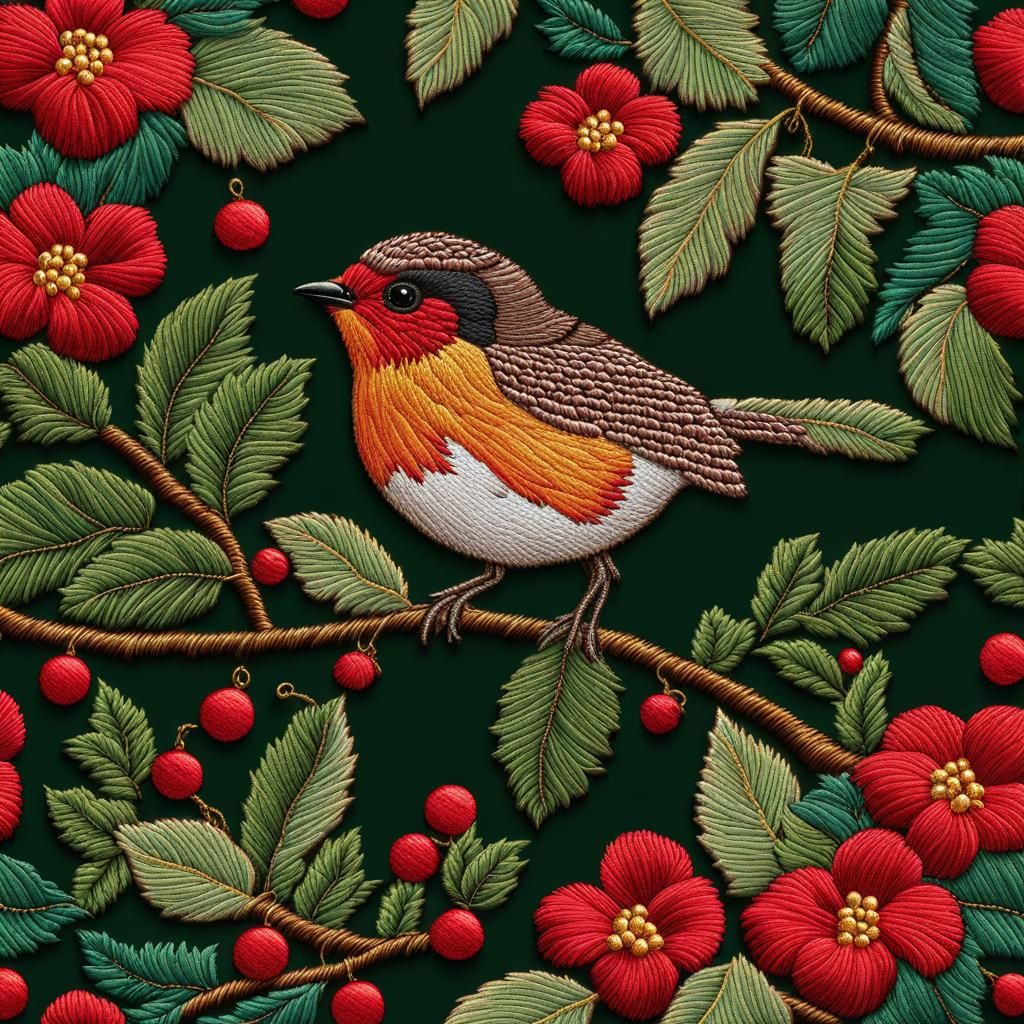 Embroidered robin  by @Daya