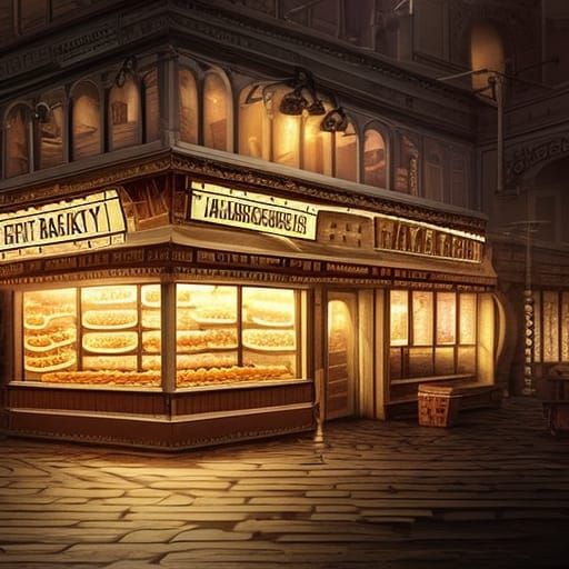 "Brightly lit, fully stocked bakery"