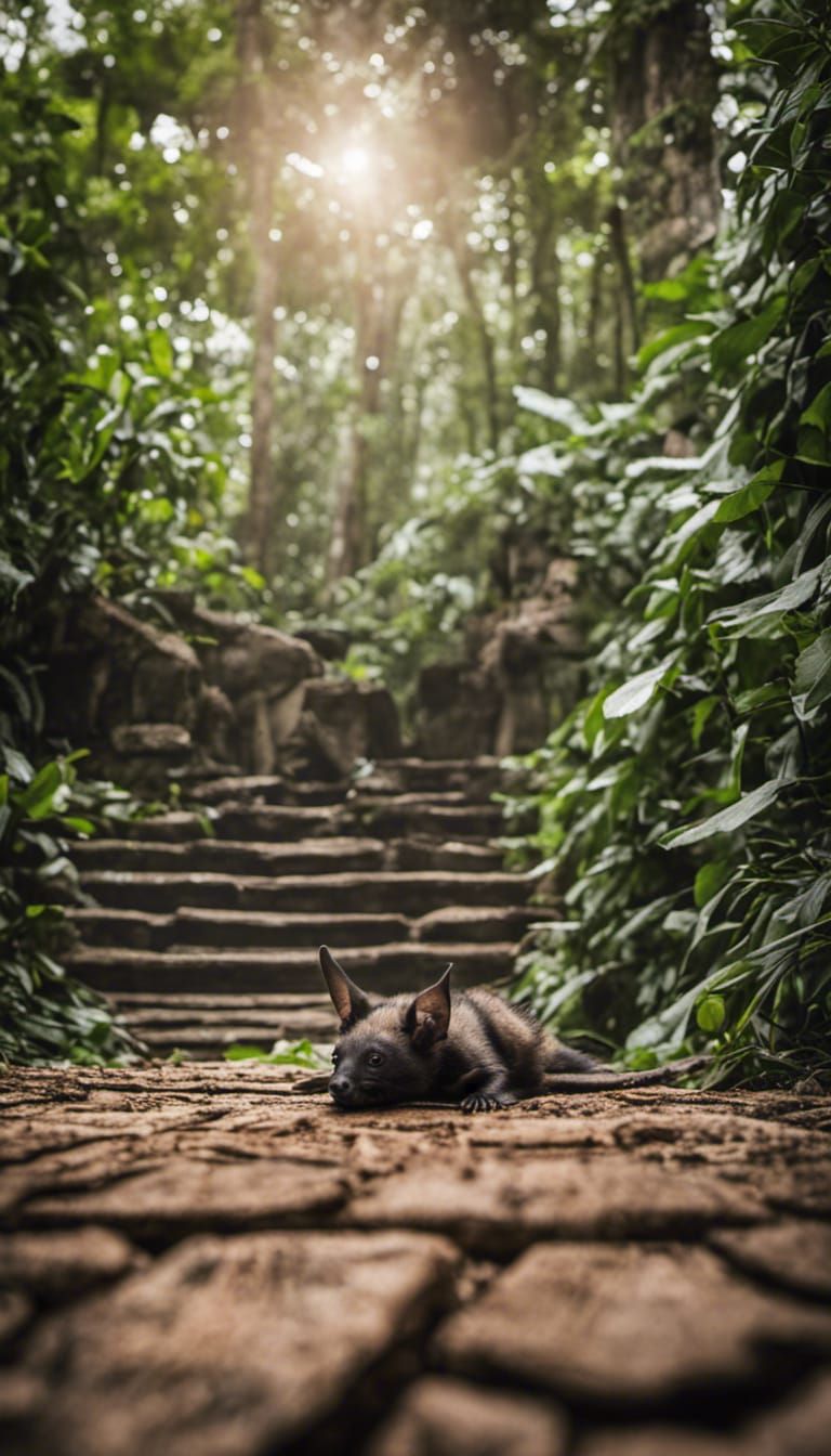 Bat laying in mayan ruins