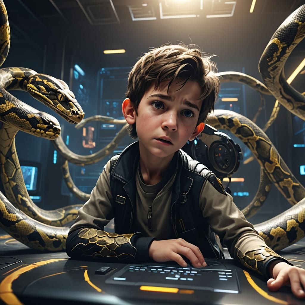 Boy and Snake: 3D Game Cinematic Scene