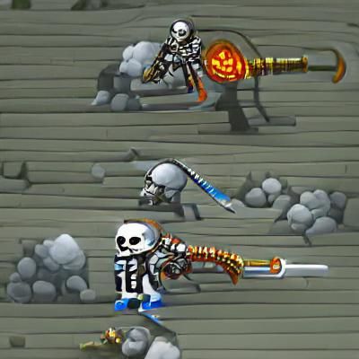 A skeleton warrior using legendary weapons.