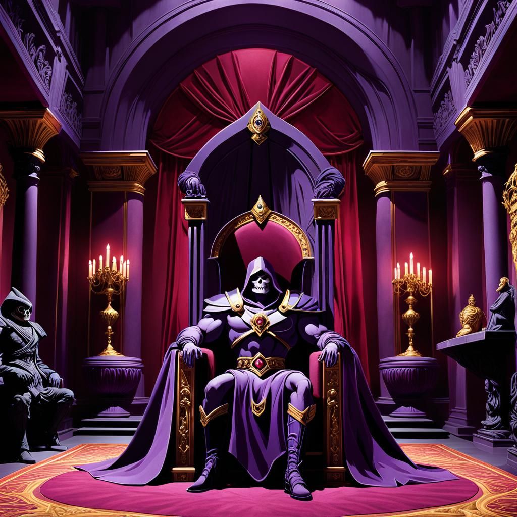 Skeletor in his throne room, Pomp_and_Power_Color Palette, M...