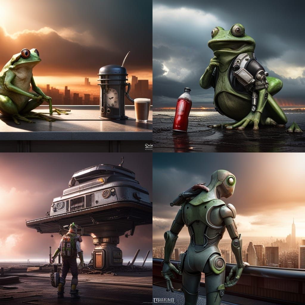 Frog and Cyborg bartender.