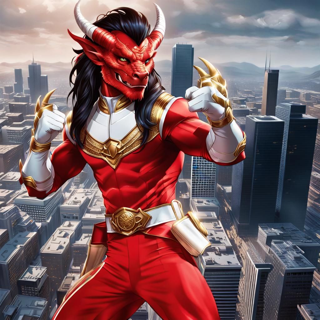 Giant Zeo Red Dragon Ranger - AI Generated Artwork - NightCafe Creator