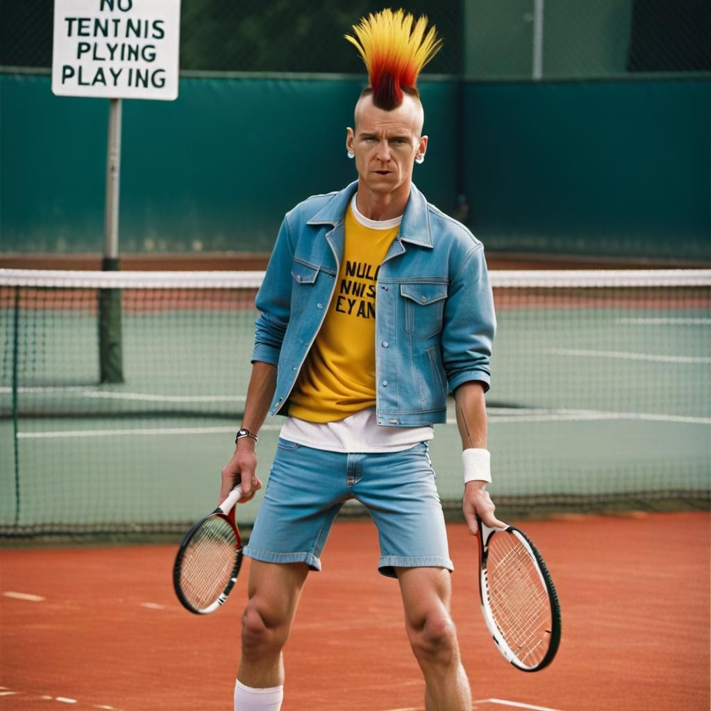 illegal tennis player punks with mohawk playing one with mul...