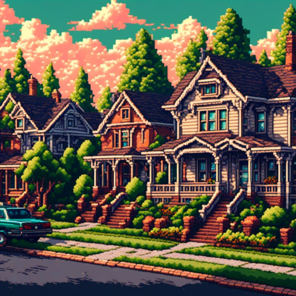 Suburban neighborhood 8bit Pixel art <lora:Coffee Pixel Craft:1.0> 