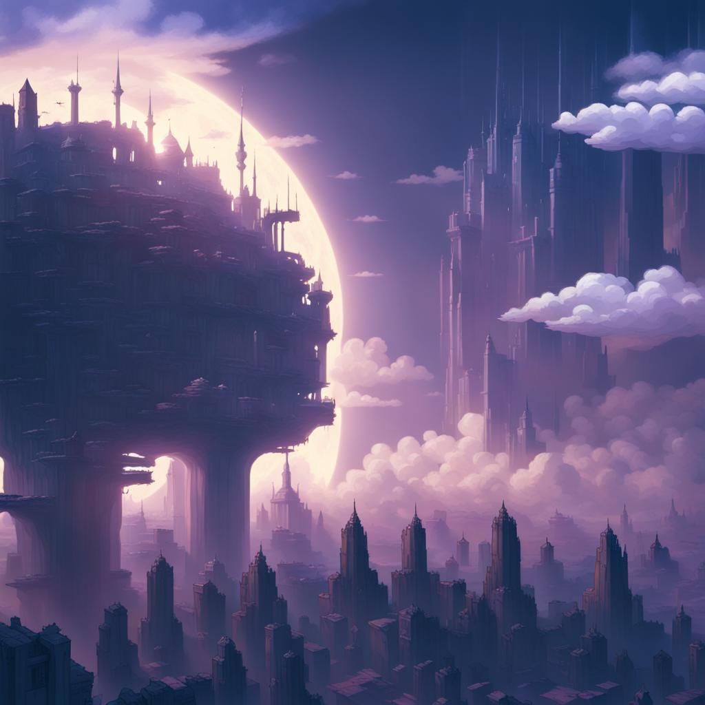 futuristic city in purple