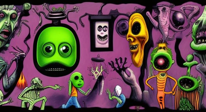 A group of aliens, ghosts, ghouls, misfits, monsters, and bo...