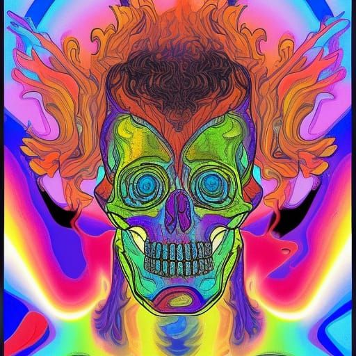 Holographic Cosmic Skull in Astral Illustration