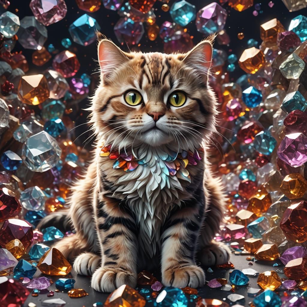 a cat made of colored crystal