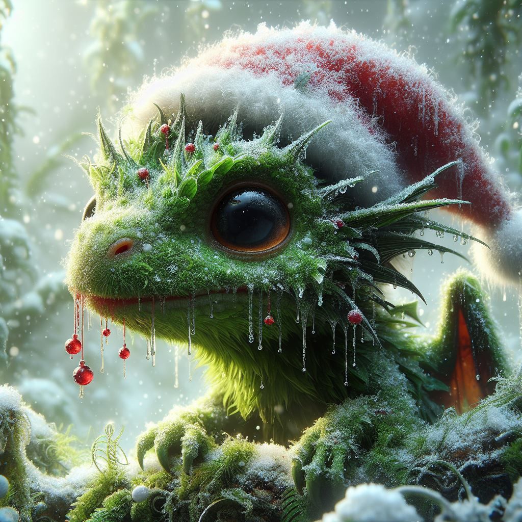 Moss dragon celebrating Christmas