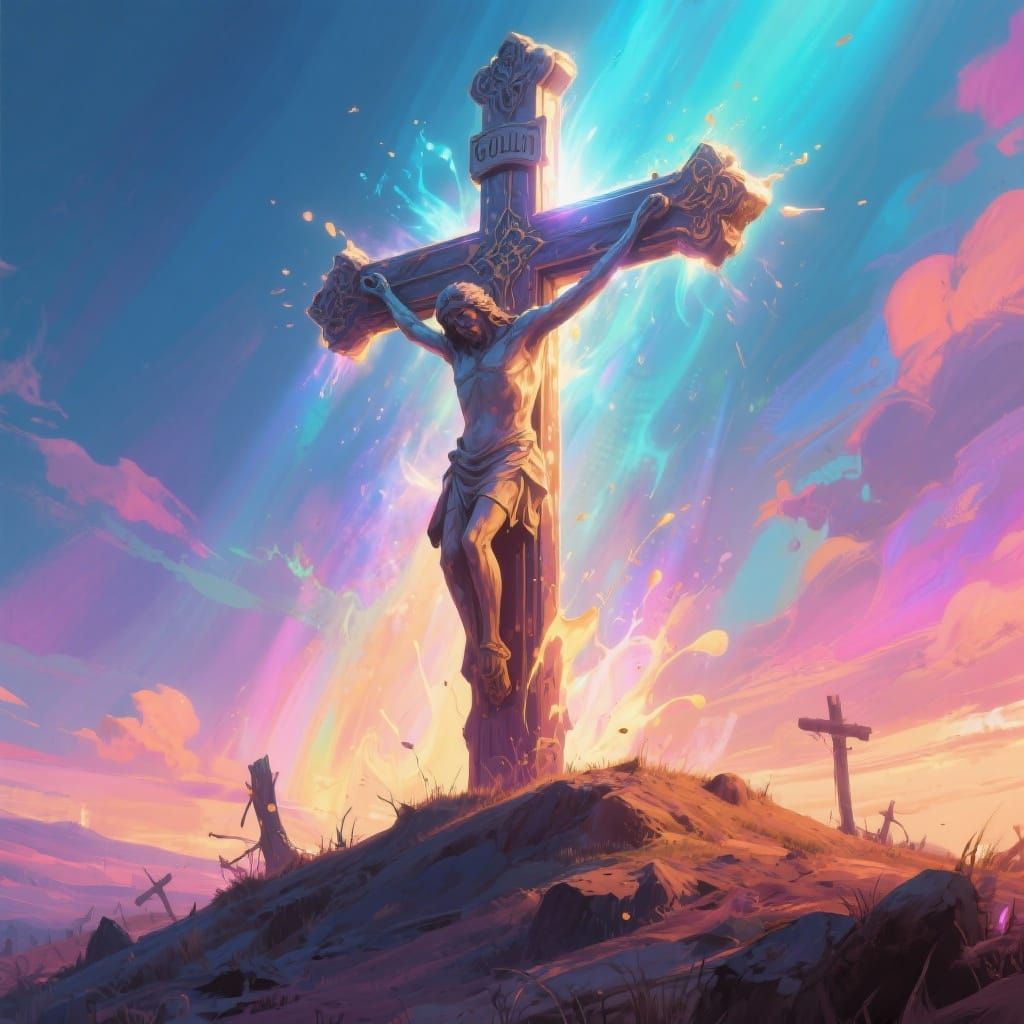 A crucifix infused with light on the hill of Golgotha 