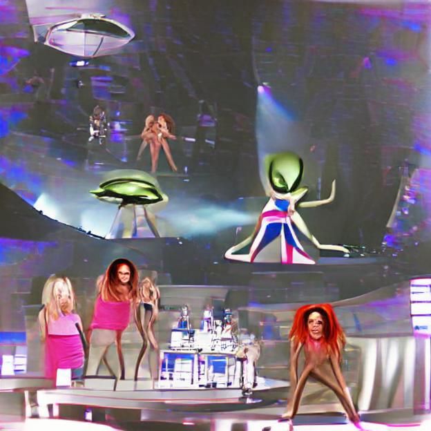 The Spice Girls preform inside of a living extraterrestrial.