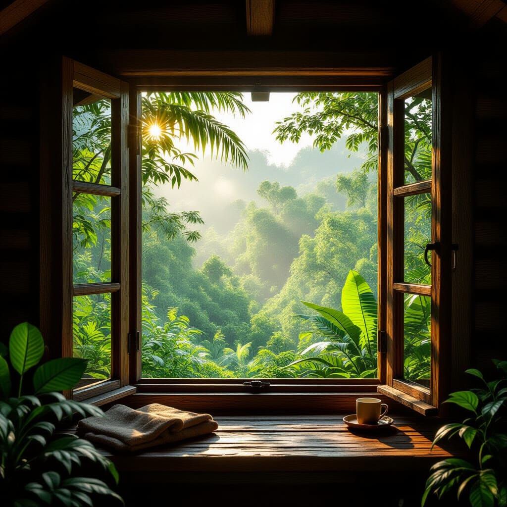 Cozy Cabin Overlooking Realistic Jungle