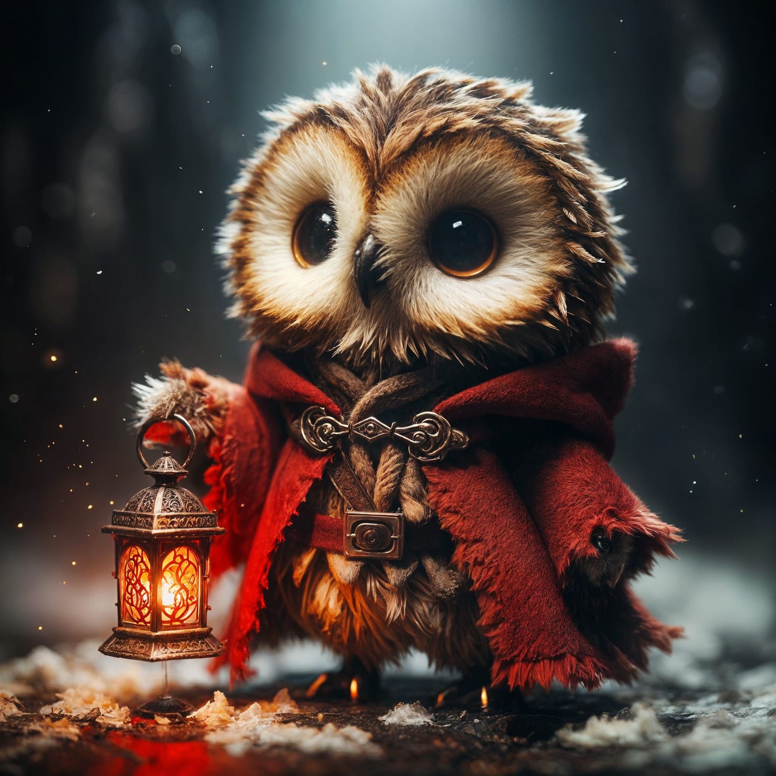 A small, russet red, tawny owl like street merchant is depicted. This character is incredibly cute, and ...  by @Chaim