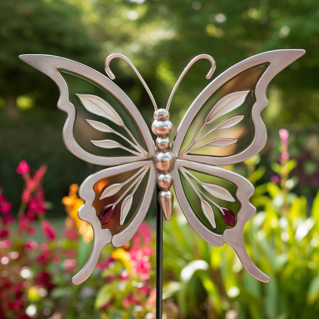Artistic Butterfly Sculpture in Serene Garden