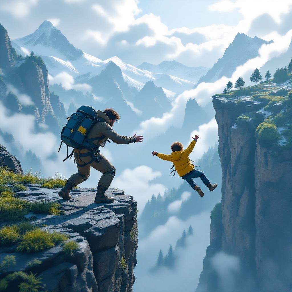 Desperate Father Saves Son: Cinematic Cliffside Rescue