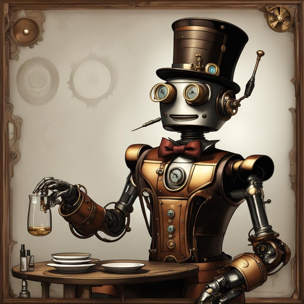 Robot Butler, Steampunk - Ai Generated Artwork - Nightcafe Creator