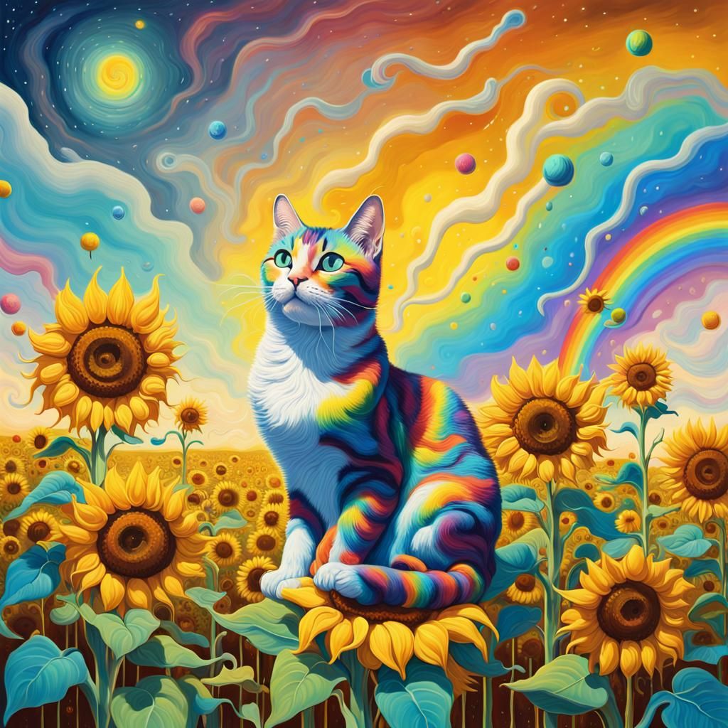 Starry Electric Lighting Cat sunflowers Rainbow surrealism Salvador ...