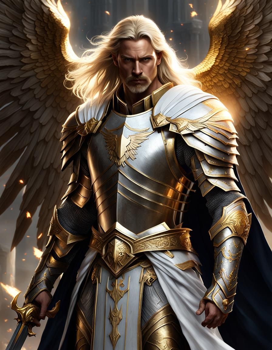 Use dynamic lighting. Portrait of a male celestial god with long blonde ...