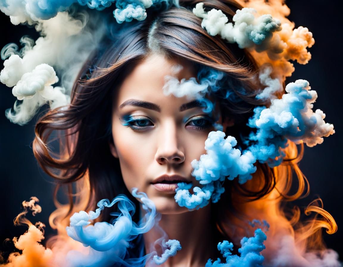 Ethereal Woman Portrait Made of Smoke