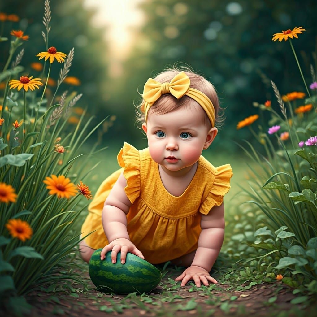 Innocent Garden Discovery in Impressionist Style