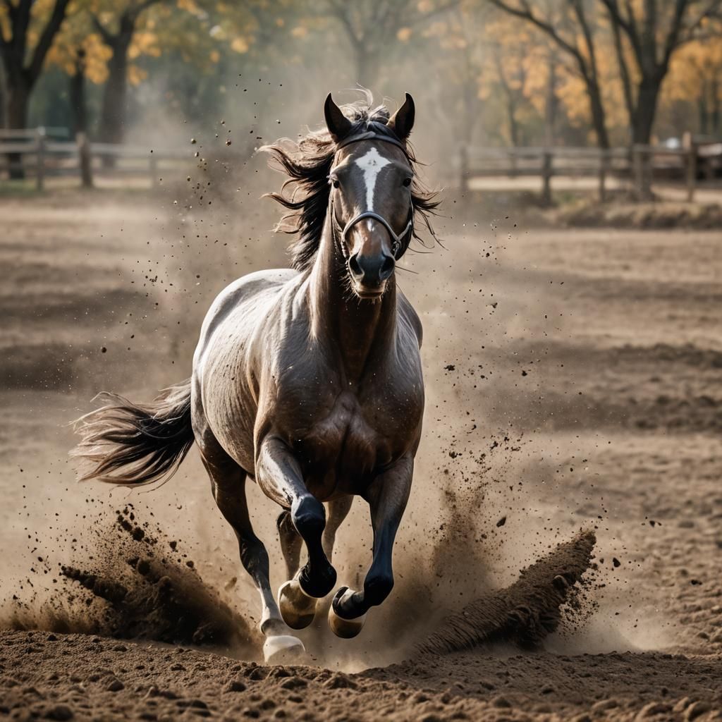 horse running making dirt fly everywhere