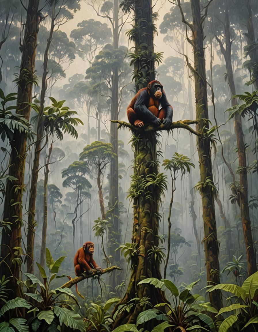 Rainforest and orang utans. - AI Generated Artwork - NightCafe Creator