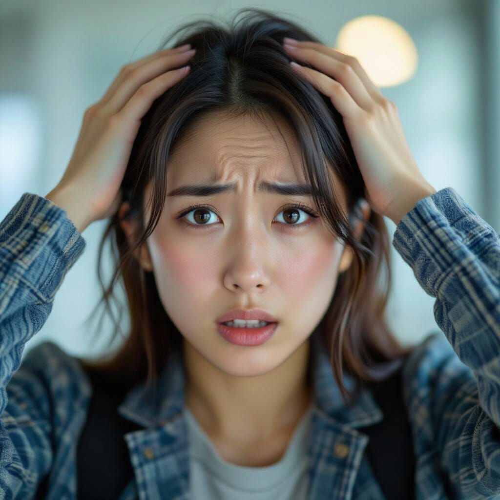 Japanese Student in Panic - Realistic Portrait