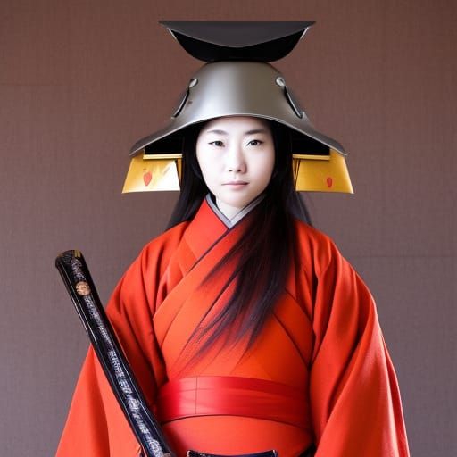 beautiful female samurai, young japanese woman, Samurai armo...